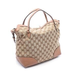 Gucci brown leather Handbag Bree canvas ssima beige Brown Tan